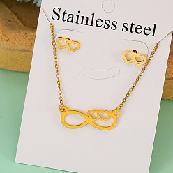 Infinity Ожерелье с подвеской из нержавеющей стали и серьга-гвоздик, золотые, бесконечность, 11x6 мм и 420 мм