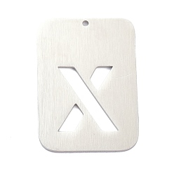 Letter X Anlaufgeschützt 304 Anhänger aus Edelstahl, Rechteck mit Alphabet, hohl, letter.x, 32x22x1 mm, Bohrung: 1.5 mm