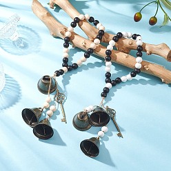 (52) Непрозрачная лаванда 2 шт. латунные подвесные украшения в виде колокольчика, деревянные круглые бусины для украшения дома, подвесные украшения на дверь, разноцветные, 300~305 мм