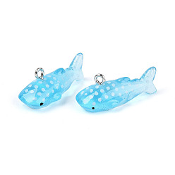 Темно-Голубой Подвески из прозрачной смолы на тему морских животных, маленькие подвески в виде акулы с железными петлями платинового цвета, глубокое синее небо, 12.5x13.5x28.5 мм, отверстие : 2 мм