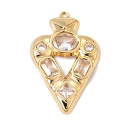 Crystal 304 Stainless Steel Rhinestone Pendants, Heart Charms, Ion Plating(IP), Real 18K Gold Plated, Crystal, 37x23x3.5mm, Hole: 2mm