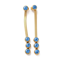 Golden Ion Plating(IP) 304 Stainless Steel Chains Dangle Stud Earrings, Epoxy Evil Eye Long Drop Earrings, Golden, 55x6mm