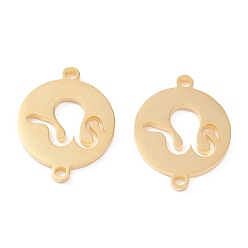 Real 18K Gold Plated 201 Stainless Steel Links, Manual Polishing, Flat Round PVD Vacuum Plating, Real 18K Gold Plated, 21x16x1.5mm, Hole: 1.6mm