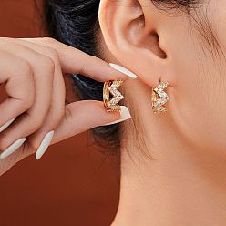 Золотой Уникальные латунные волнистые серьги-кольца с прозрачным кубическим цирконием, золотые, 18x9 мм