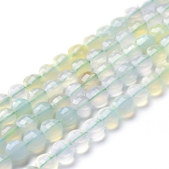 Vert Clair Pierre gemme agate naturelle, facette, teints et chauffée, plat rond, vert clair, 6~7x4~4.5mm, Trou: 1mm, Environ 61~64 pcs/chapelet, 14.96 pouce (38 cm)