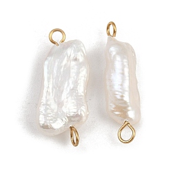 Настоящее золото 18K Подвески-коннекторы из натурального пресноводного жемчуга Кеши, с 304 двойными петлями из нержавеющей стали, белые, ионное покрытие (ip), реальный 18 k позолоченный, 20~25x6.5~10x4~6 мм, отверстие : 1.5~2.5 мм