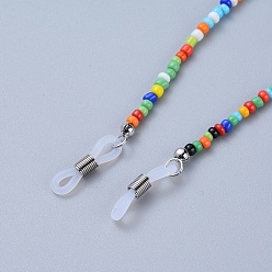 Colorful Eyeglasses Chains, Neck Strap for Eyeglasses, with Glass Seed Beads, Brass Crimp Beads and Rubber Loop Ends, Colorful, 30.7 inch(78cm)