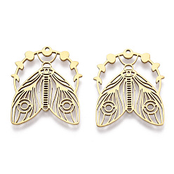 Настоящее золото 18K Ионное покрытие (ip) 304 подвески из нержавеющей стали, лазерная резка, фаза луны с подвеской от мотылька, реальный 18 k позолоченный, 30x26x1.5 мм, отверстие : 1.5 мм