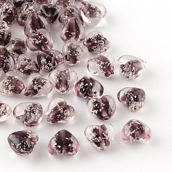 Серо-розавый Ручная работа светящиеся бусины, сердце, увядшая роза, 15~16x15~16x9~10 мм, отверстие : 1~2 мм