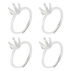 Платина 4шт. латунные регулируемые кольца, установка кольца-солитера, зубчатые кольца для драгоценных камней, платина, внутренний диаметр: 17 мм, лоток : 7.5 мм