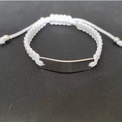 Белый Плетеные браслеты из полиэстера, браслеты из нержавеющей стали для женщин и мужчин, цвет нержавеющей стали, белые, внутренний диаметр: 5-7/8 дюйм (15 см) ~ 11-3/8 дюйм (29 см)