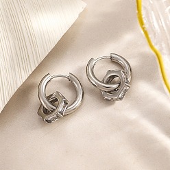 Нержавеющая Сталь Цвет 304 серьги-кольца из нержавеющей стали с прозрачным кубическим цирконием, шестиугольник, цвет нержавеющей стали, 23x12 мм