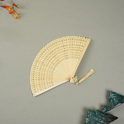 Old Lace Bamboo Folding Fan with Tassel, for Party Wedding Dancing Decoration, Old Lace, 180x340mm