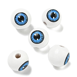 Verdeck blau Gedruckte europäische Holzperlen, Augapfel runde Perlen, Verdeck blau, 15.5~16 mm, Bohrung: 4~4.5 mm
