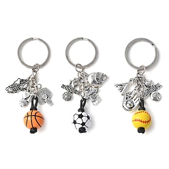 (52) Непрозрачная лаванда 3шт. брелок из сплава и дерева, с железной фурнитурой, спортивная тема, разноцветные, 83~87 мм, 3 шт / комплект