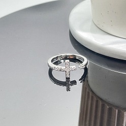 Платина Латунные манжеты со стразами для женщин и мужчин, крестик, платина, внутренний диаметр: 15~20 мм