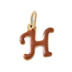 Letter H 304 из нержавеющей стали шармы эмали, с целью перехода в кольце, ионное покрытие (ip), золотые, Письмо ч, 11.5x11x1 мм, Перейти кольцо: 6x0.8 мм, 4.5 мм внутренним диаметром