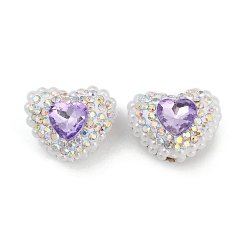 Фиолетовый Полимерная Клей Гласс горный хрусталь бисер, бусины в форме сердца для самодельных украшений, брелки и ручки с бусинами, фиолетовые, 20x24x13 мм, отверстие : 1.8 мм