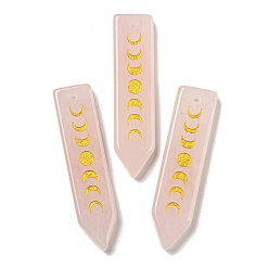 Розовый Кварц Подвески с фазой луны из натурального розового кварца, прелести со стрелами, 49.5x12.5x6 мм, отверстие : 1.6 мм