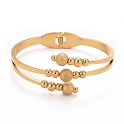 Золотой 201 открытый браслет из бисера из нержавеющей стали, ионное покрытие (ip) 304 ювелирные изделия из нержавеющей стали для женщин, золотые, внутренний диаметр: 1-3/4x2-3/8 дюйм (4.5x5.9 см)