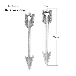 Argent Antique Pendentifs en alliage de style tibétain, flèche, sans cadmium et sans plomb, argent antique, 29x5x2mm, Trou: 2mm