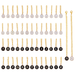 Золотой Плоские круглые подвески с эмалью из сплава с буквой AZ, с застежкой-карабином из сплава и витой цепочкой с железной стороны, золотые, 150 мм, 2 цветов, 26 шт / цвет, 52 шт / комплект