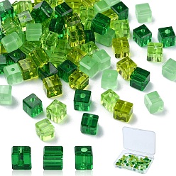 Зеленый 80шт 3 цветные стеклянные бусины, имитация австрийского хрусталя, граненые, suqare, зелёные, 4x4x4 мм, отверстие : 0.9 мм, 80 шт