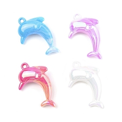 (52) Непрозрачная лаванда Акриловые подвески, с покрытием AB цвета, дельфин, разноцветные, 37x29.5x13.5 мм, отверстие : 3 мм