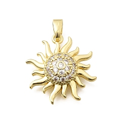 Настоящее золото 18K Латунные подвески с фианитами, солнечные чары, долговечный, реальный 18 k позолоченный, 18x17x4 мм, отверстие : 5x3 мм
