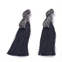 Черный Нейлоновые кисточки большие подвески, с полимерным глинистым горным хрусталем и результатами сплава на основе бронзы, чёрные, 155~157x32.5x19 мм, отверстие : 9x10 мм