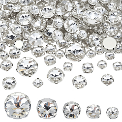 Кристалл 120Шитье со стразами, многожильных ссылки, стекло горный хрусталь, с латунными зубцами в платиновых тонах, плоско-круглые, кристалл, 9~19x6.3~8 мм, отверстие : 0.8~1 мм