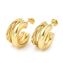 Real 18K Gold Plated Rack Plating Brass Round Stud Earrings, Split Earrings for Women, Long-Lasting Plated, Cadmium Free & Lead Free, Real 18K Gold Plated, 20x12x20mm