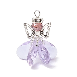 Лиловый Стеклянные подвески, ангельское очарование, с бусинами из сплава и 304 петлями из нержавеющей стали, граненые, сирень, 32x28x26 мм, отверстие : 3.5x3 мм