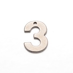 Number Anlaufgeschützte Zahl 201 Charms aus Edelstahl, num. 3, 11x7.5x0.8 mm, Bohrung: 1 mm