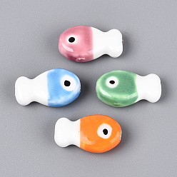 (52) Непрозрачная лаванда Ручной фарфоровые керамические шарики, рыба, Famille выросли стиле, разноцветные, 19x11.5x6.5 мм, отверстие : 2 мм