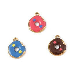 (52) Непрозрачная лаванда 304 нержавеющей стальной эмали подвески, вакуумное покрытие pvd, реальный 18 k позолоченный, пончик очарование, разноцветные, 16x14x3 мм, отверстие : 1.6 мм