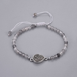 Кварц Натуральный мутный кварц плетеный браслет из бисера, с медными находками друзовских агатов и нейлоновым шнуром, граненые, 2-1/8 дюйм (5.5 см) ~ 3-1/8 дюйм (8.1 см), бусины : 3.5~4.5 мм