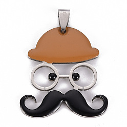 Peru 201 Stainless Steel Enamel Pendants, Human with Mustache and Hat, Peru, 35x31.5x2mm, Hole: 8x4mm