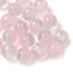 Pink Двухцветные бусины из смолы, круглые, с блеском порошок, розовые, 8 мм, отверстие : 1.8 мм