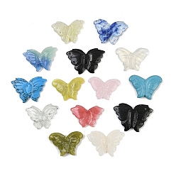 Смешанные камни Резные бусины из натуральных и синтетических смешанных драгоценных камней, бабочка, смешанные окрашенные и неокрашенные, 21~28x33~40x4~8 мм, отверстие : 1~1.5 мм