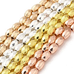 Mixed Color Electroplated Strong Magnetic Synthetic Hematite Beads Strands, Long-Lasting Plated, Faceted Oval, Mixed Color, 7~8x5~5.5mm, Hole: 1.4mm, about 50pcs/strand, 15.35''(39cm)