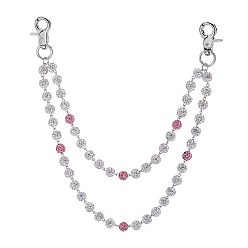 Розовый Цепочки для брюк из полимерной глины с круглыми бусинами и стразами для женщин, Сплав с застежками, платина, светло-розовый, 395 мм