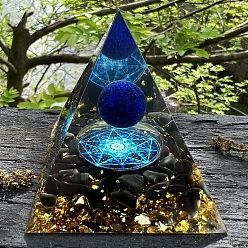 Ляпис-Лазурь Украшение дисплея смолы, с натуральным лазуритом и натуральным обсидианом, для украшения дома, пирамида, 60x60x60 мм