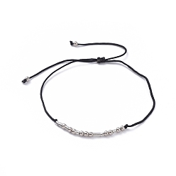 Black Unisex Adjustable Morse Code Bracelets, Valentines Friendship Bracelets, with Nylon Cord and Platinum Plated Brass Beads, Morse Code Family, Black, 1.3~9cm