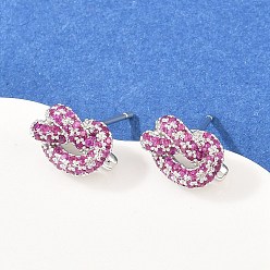 Средний Фиолетово-красный Серьги-гвоздики из латуни с микропаве из кубических цирконий, стойки покрытие, долговечный, без кадмия и без свинца, платина, средне фиолетовый красный, 7x11.5 мм