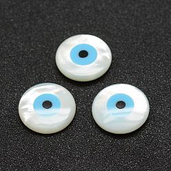 Coquillage Blanc Cabochons coquille, avec l'émail, plat rond avec des yeux, 5x2mm