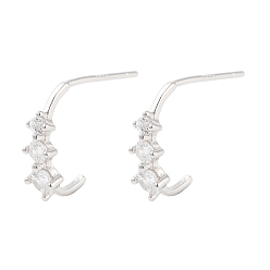 Платинированный 925 серьги-гвоздики из стерлингового серебра с микропаве из прозрачных кубических цирконий для женщин, Реальная платина, 16x4.5 мм