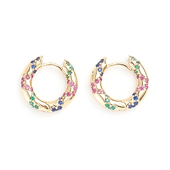 Разноцветный Серьги-кольца из латуни с микро-паве из фианита, долговечный, кольцо, красочный, 18.8x19x3.8 мм, штифты : 1 мм