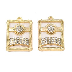 Light Gold Подвески из сплава и страза, Прямоугольная колода Таро с амулетами солнца, с белой скорлупой, золотой свет, 21x15x3 мм, отверстие : 1.2 мм