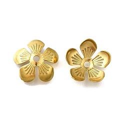 Настоящее золото 18K 304 из нержавеющей стали шарик крышки, цветок, реальный 18 k позолоченный, 11.5x11.5x3.5 мм, отверстие : 1.6 мм